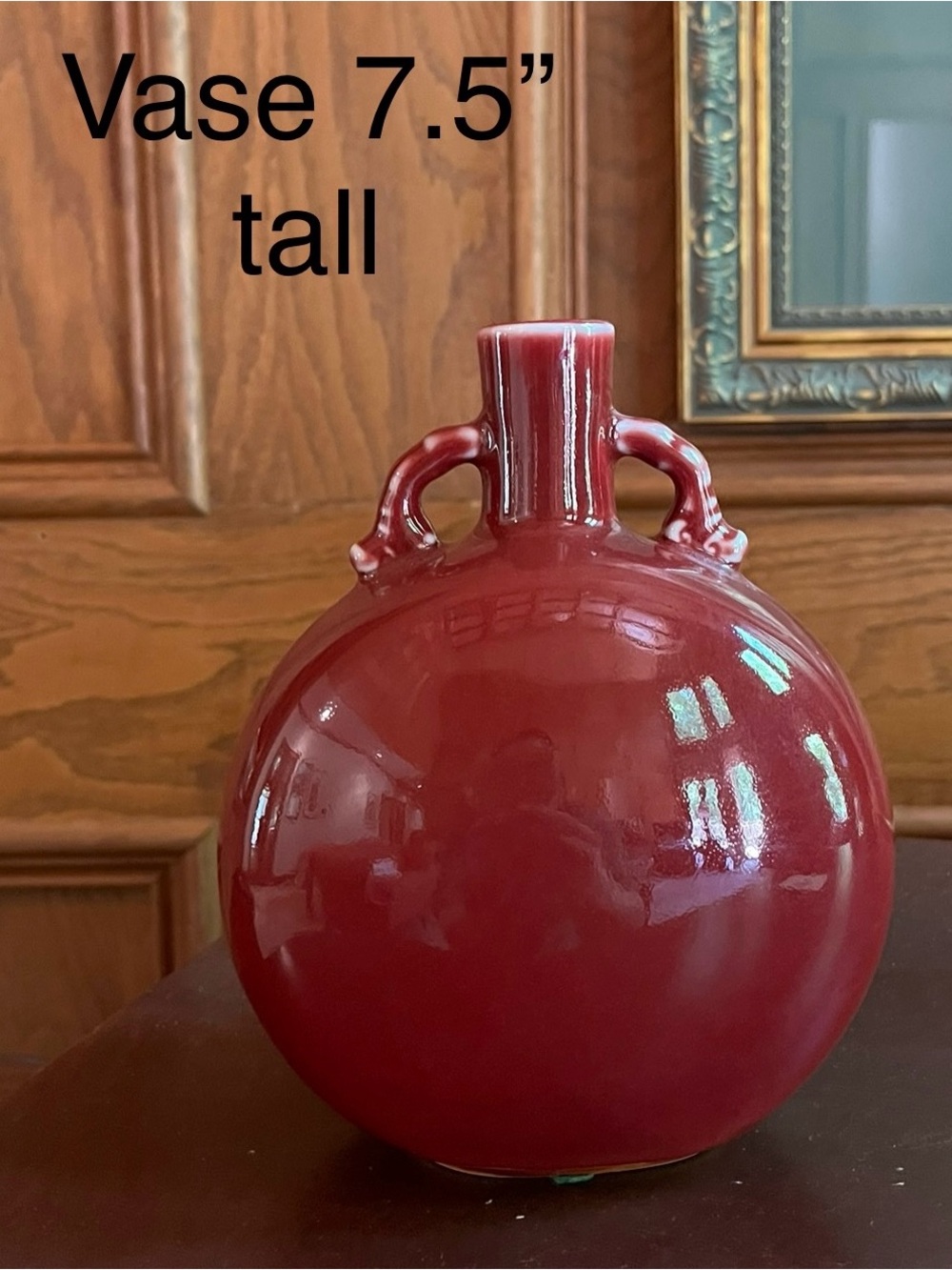 Vintage Toyo Japan moon flask vase with modern oxblood "sang de boeuf" glaze.